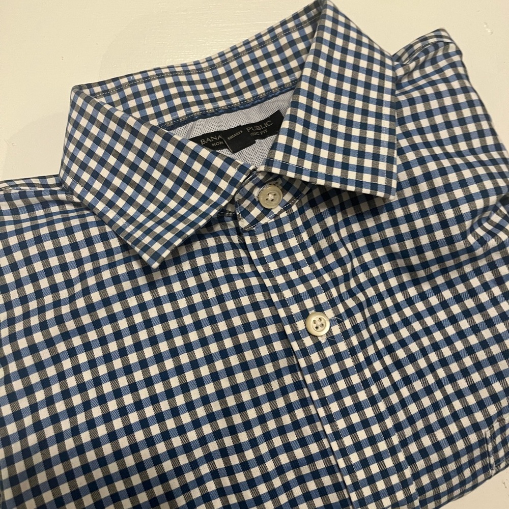 Banana Republic Non-Iron Blue and Black Checked Shirt